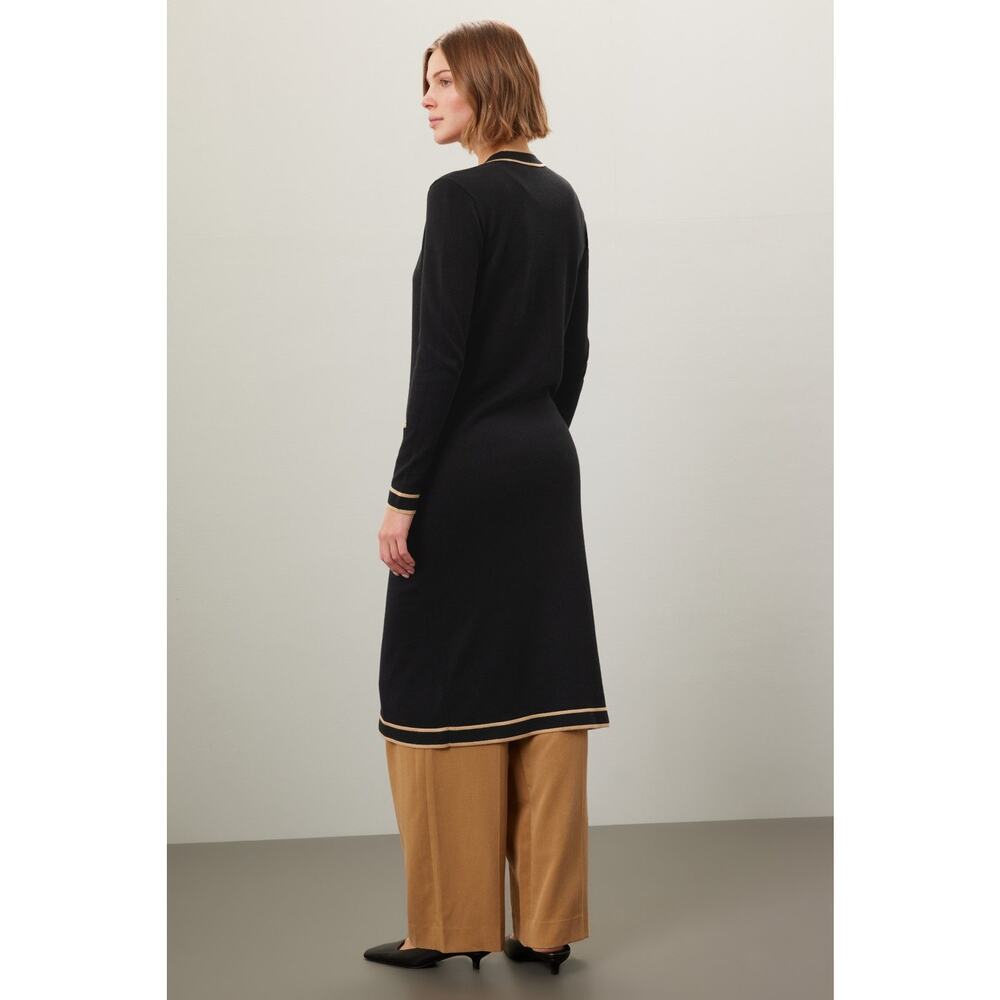Ralph Lauren Black Long Cardigan with Tan Trim - Picture 2 of 8